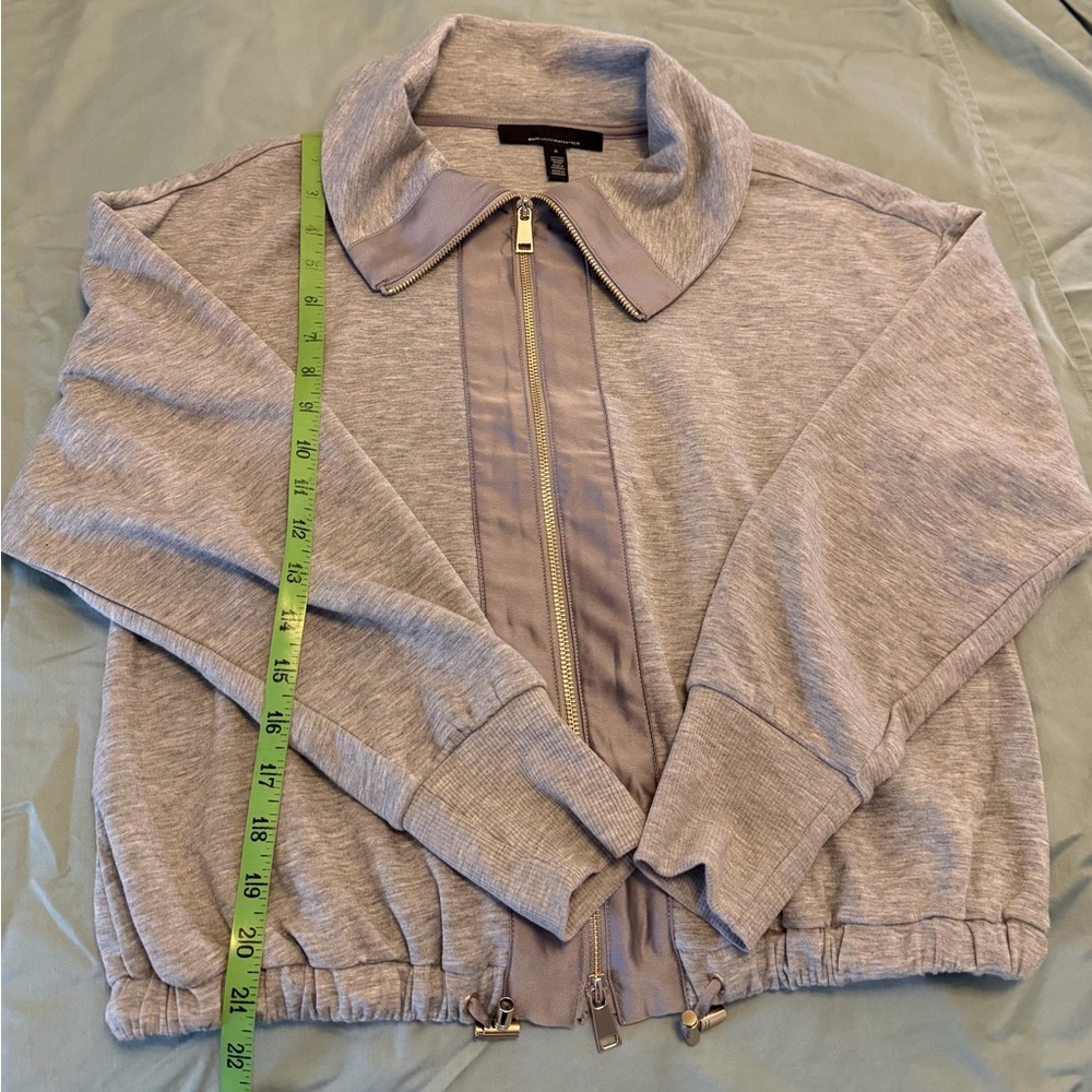 White House Black Market Light Gray Bomber Sweat Shirt